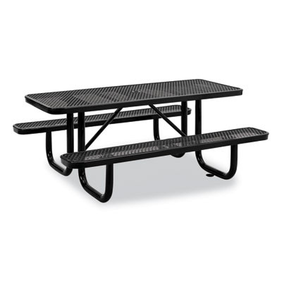 Expanded Steel Picnic Table, Rectangular, 72 x 62 x 29.5, Black Top, Black Base/Legs