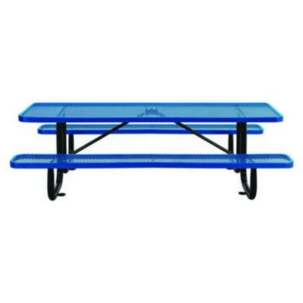 Expanded Steel Picnic Table, Rectangular, 96 x 62 x 29.5, Blue Top, Blue Base/Legs