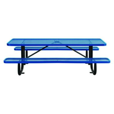 Expanded Steel Picnic Table, Rectangular, 96 x 62 x 29.5, Blue Top, Blue Base/Legs