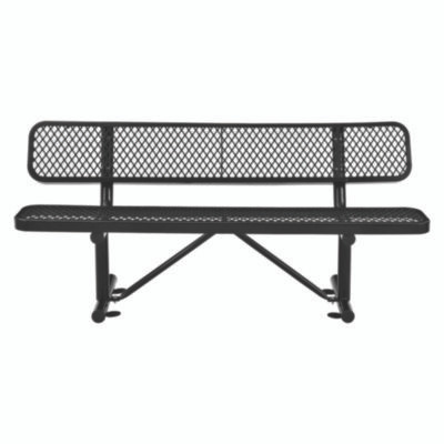 Expanded Steel Bench With Back, 72" x 24" x 33", Black Seat/Back, Black Base