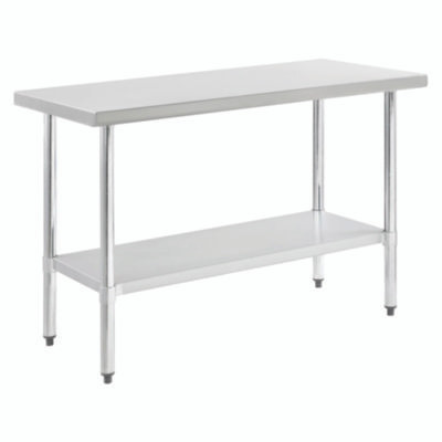 Work Table With Undershelf, Rectangular, 48 x 24 x 35, Silver Top, Silver Base/Legs
