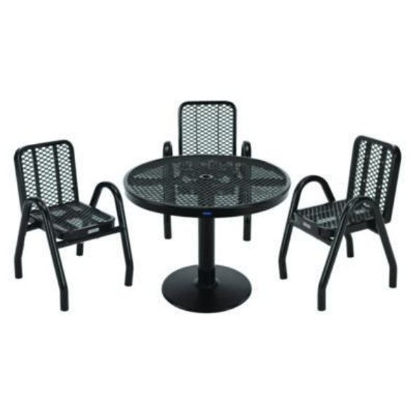 Outdoor Dining Set, Round, 36" Dia x 29"h, Black Top, Black Base/Legs