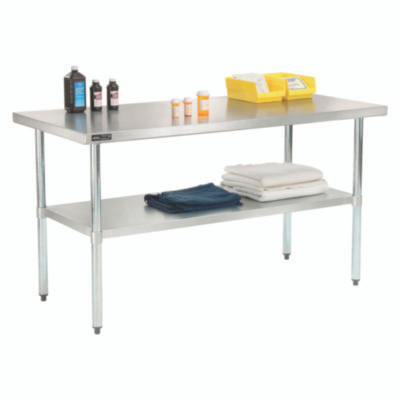 Work Table With Undershelf, Rectangular, 48 x 30 x 35, Silver Top, Silver Base/Legs