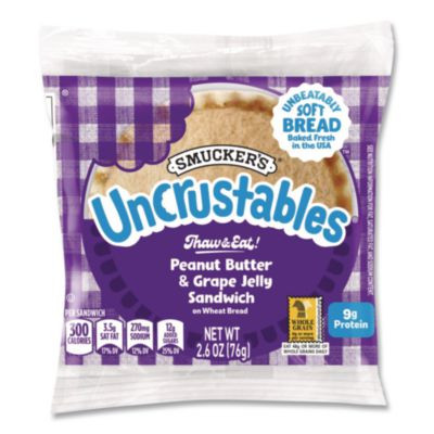 Uncrustables Peanut Butter And Grape Jelly On Wheat Bread, 2.6 Oz Bag, 48/Carton