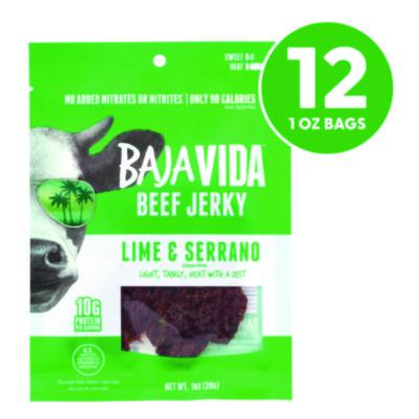 Beef Jerky Lime And Serrano Pepper Snack Pack, Lime And Serrano Pepper, 1 Oz Packet, 12/Carton
