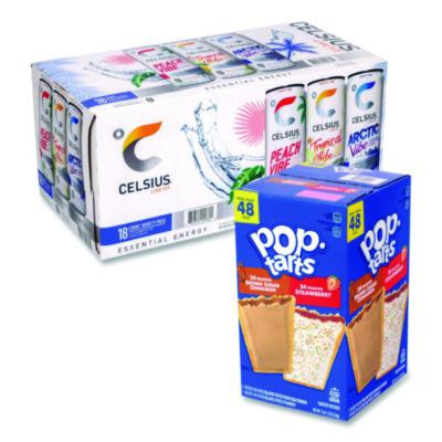 Celcius Vibe And Pop Tarts Variety Combo Pack,(18) 12Oz Cans,(24) Frosted Strawberry/(24) Frosted Brown Sugar Cinnamon/Bundle