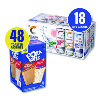 Celcius Vibe And Pop Tarts Variety Combo Pack,(18) 12Oz Cans,(24) Frosted Strawberry/(24) Frosted Brown Sugar Cinnamon/Bundle