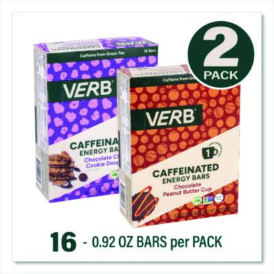 Caffeinated Energy Bar, Chocolate Peanut Butter Cup And Chocolate Chip Cookie Dough, 0.92  Oz Bar, 32/Box