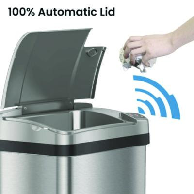 Rectangular Sensor Trash Can, 4 Gal, Plastic/Stainless Steel, Silver