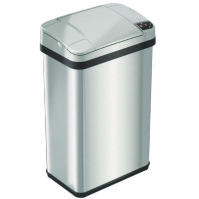 Rectangular Sensor Trash Can, 4 Gal, Plastic/Stainless Steel, Silver