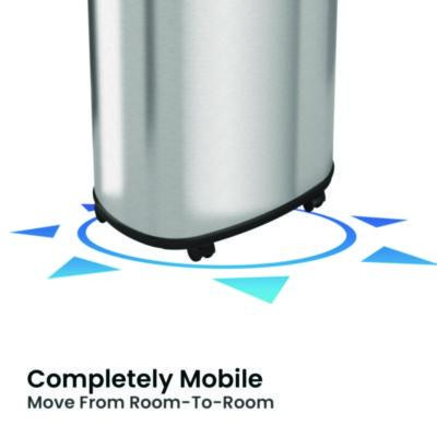 Open Top Trash Can With Wheels, Oval, 13 Gal, Plastic/Stainless Steel, Silver