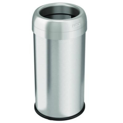 Open Top Trash Can, Round, 16 Gal, Plastic/Stainless Steel, Silver