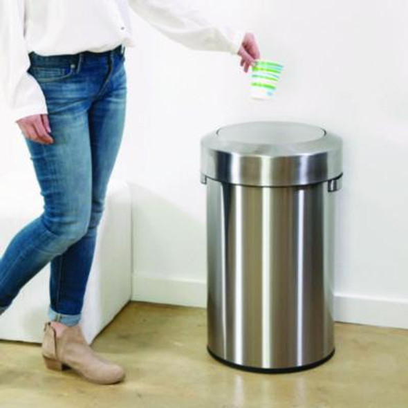 Swing Top Trash Can, 17 Gal, Stainless Steel, Silver