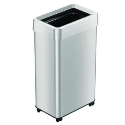 Open Top Trash Can With Wheels, 18 Gal, Plastic Stainless Steel, Silver
