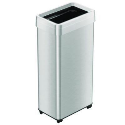 Open Top Trash Can With Wheels, 21 Gal, Plastic/Stainless Steel, Silver