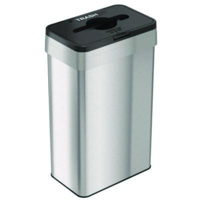 Open Top Trash Can With Color-Coded Lid, 21 Gal, Plastic/Stainless Steel, Silver/Black