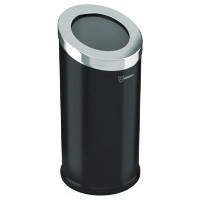 Beveled Open Top Trash Can, 15 Gal, Stainless Steel, Black