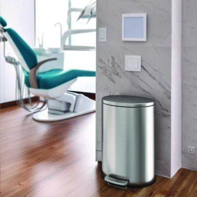 Step Pedal Trash Can, 13 Gal, Half-Round Plastic/Stainless Steel, Silver