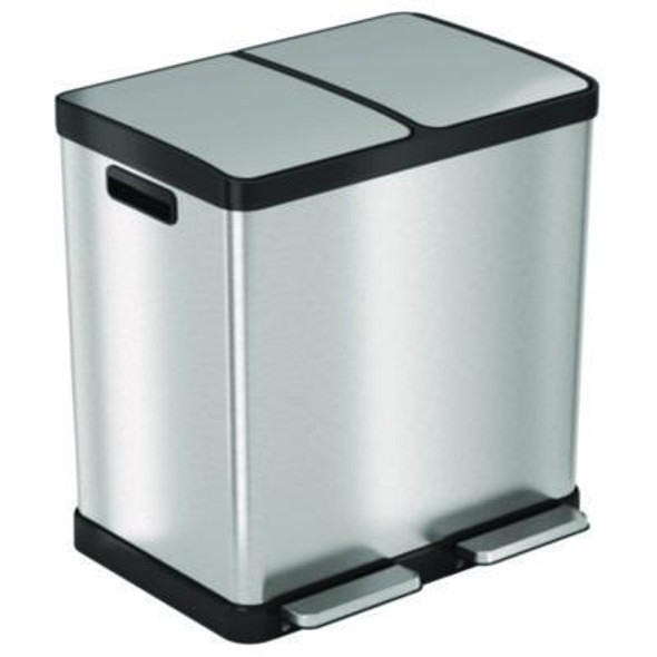 Step Pedal Trash Can And Recycle Bin, 16 Gal, Plastic/Stainless Steel, Silver