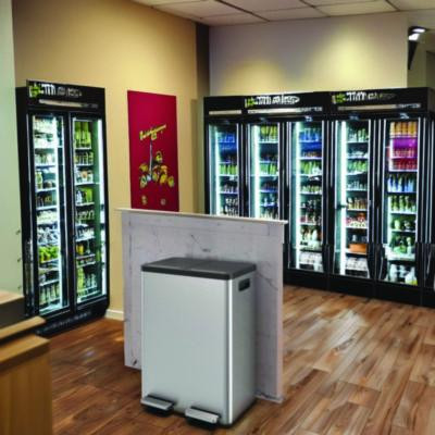 Step Pedal Trash Can And Recycle Bin, 16 Gal, Plastic/Stainless Steel, Silver