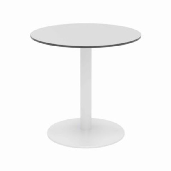 Eveleen Outdoor Patio Table With Two Gray Powder-Coated Polymer Chairs, 30" Dia x 29h, Designer White