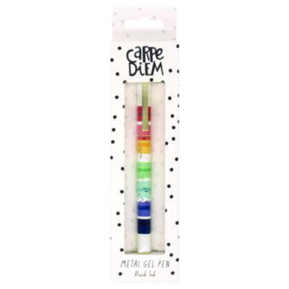 Carpe Diem Metal Gel Pen, Stick, Medium 0.7 Mm, Black Ink, Color Wash Multicolor Barrel, 6/Pack