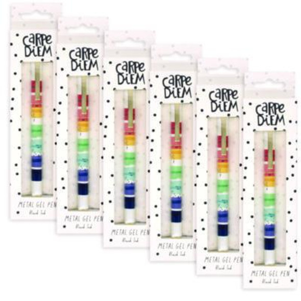 Carpe Diem Metal Gel Pen, Stick, Medium 0.7 Mm, Black Ink, Color Wash Multicolor Barrel, 6/Pack