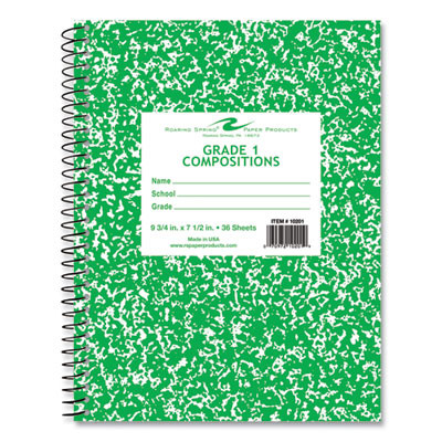 Grade School Wirebound Composition Book, Grade 1 Manuscript Format, Green Marble Cover, (36) 9.75 x 7.5 Sheets, 48/Carton