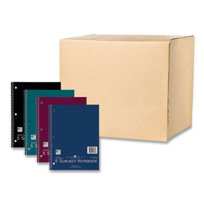 Subject Wirebound Notebook, 5-Subject, Medium/College Rule, Assorted Cover Colors, (180) 10.5 x 8 Sheets, 12/Carton