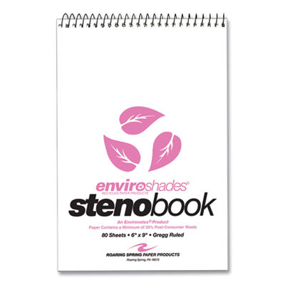 Enviroshades Steno Pad, White Cover, Gregg Rule, (80) Pink 6 x 9 Sheets, 24/Carton