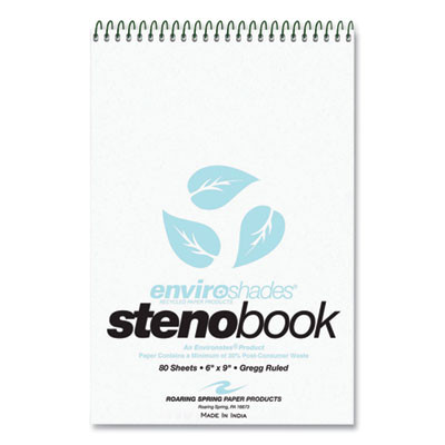 Enviroshades Steno Pad, White Cover, Gregg Rule, (80) Blue 6 x 9 Sheets, 24/Carton