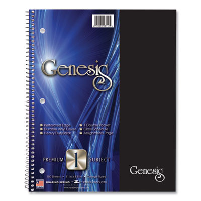 Genesis Notebook, 1-Subject, Medium/College Rule, Randomly Assorted Cover Colors, (100) 11 x 9 Sheets, 12/Carton