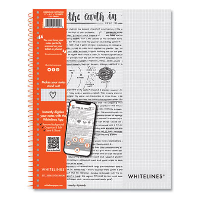 Whitelines Notebook, Quadrille Rule (5 Sq/In), Gray/Orange Cover, (70) 11 x 8.5 Sheets, 12/Carton