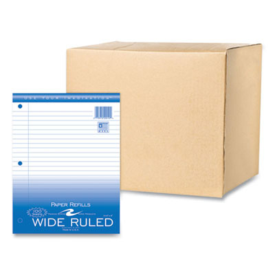 Loose Leaf Paper, 8 x 10.5, 3-Hole Punched, Wide Rule, White, 100 Sheets/Pack, 48 Packs/Carton
