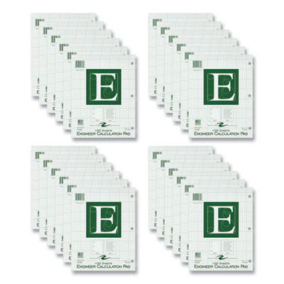 Engineer Pad, Data Format (0.5" Margin) And Quadrille Rule (5 Sq/In, 1 Sq/In), (100) Light Green 8.5 x 11 Sheets, 24/Carton