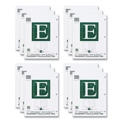 Engineer Pad, Data Format (1.25" Margin) And Quadrille Rule (5 Sq/In, 1 Sq/In), (200) Light Green 8.5 x 11 Sheets, 12/Carton