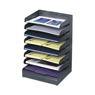 Steel Horizontal-Tray Desktop Sorter, Eight Sections, Letter Size Files, 12" x 9.5" x 17.75", Black