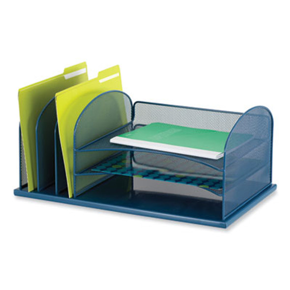 Onyx Desk Organizer With Three Horizontal And Three Upright Sections, Letter Size Files, 19.25 x11.5 x 8.25, Blue