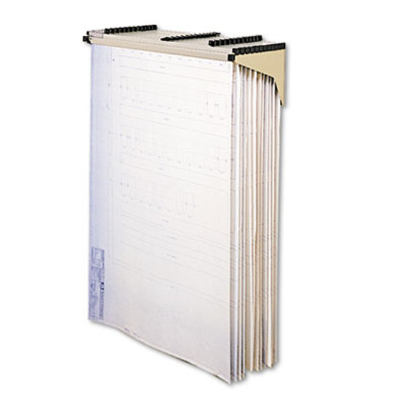 Sheet File Drop/Lift Wall Rack, 12 Hanging Clamps, 43.75w x 11.5d x 7.75h, Sand