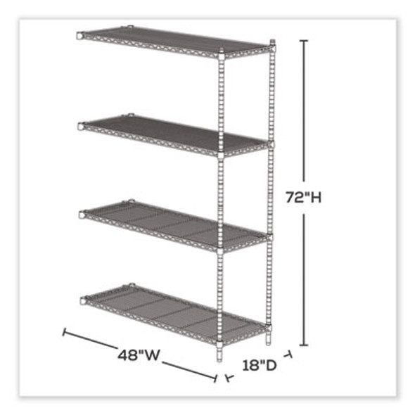 Industrial Add-On Unit, Four-Shelf, 48w x 18d x 72h, Steel, Black