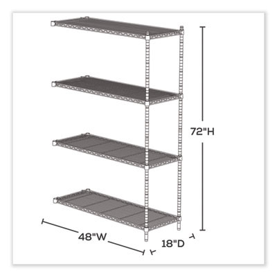 Industrial Add-On Unit, Four-Shelf, 48w x 18d x 72h, Steel, Black