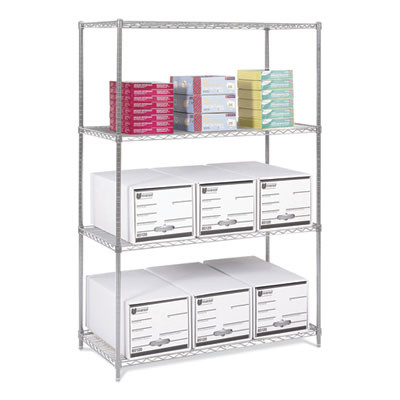 Industrial Wire Shelving, Four-Shelf, 48w x 24d x 72h, Metallic Gray