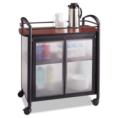 Impromptu Refreshment Cart/Machine Stand, Engineered Wood, 3 Shelf, 34 x 21.25 x 36.5, Cherry/Black
