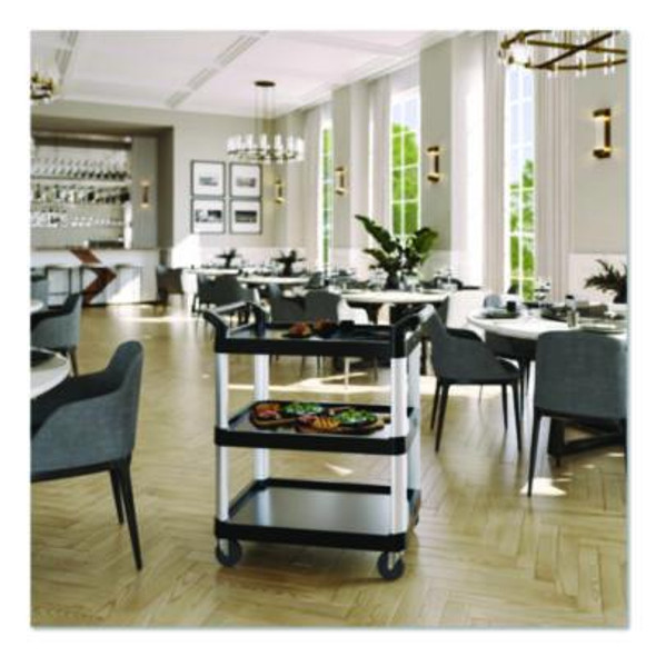 Three-Shelf Service Cart, Metal/Plastic, 3 Shelves, 300 Lb Capacity, 20" x 34" x 37.92", Black