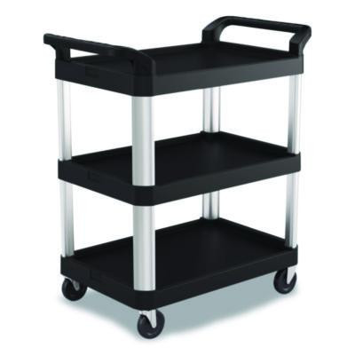Three-Shelf Service Cart, Metal/Plastic, 3 Shelves, 300 Lb Capacity, 20" x 34" x 37.92", Black