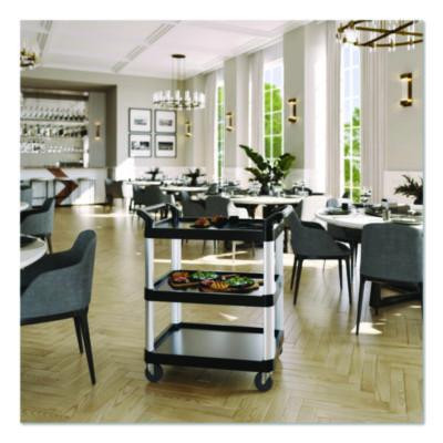 Three-Shelf Service Cart, Metal/Plastic, 3 Shelves, 300 Lb Capacity, 20" x 34" x 37.92", Black