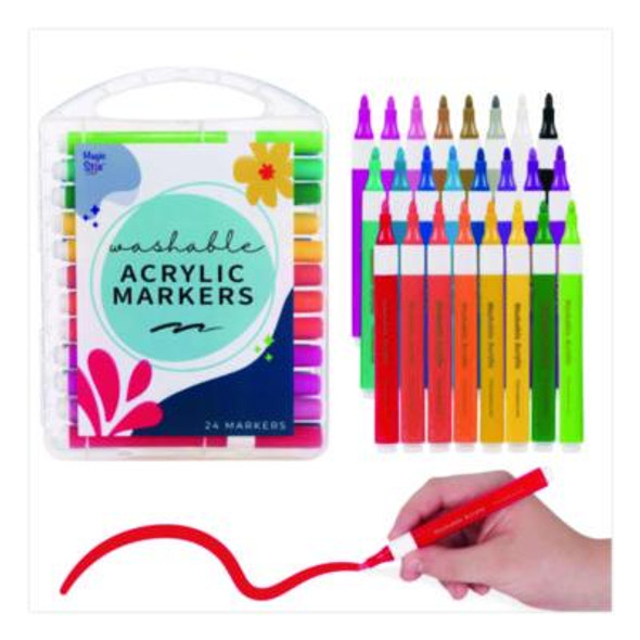Washable Acrylic Markers, Fine Bullet Tip, Assorted Colors, 24/Pack
