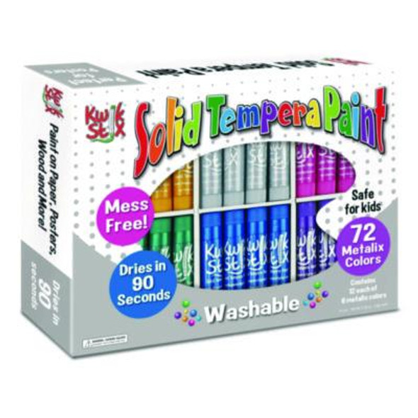 Kwik Stix Tempera Paint Sticks, Regular Size, 0.7" x 3.5", 6 Assorted Metallic Colors, 72/Pack, 3 Packs/Carton