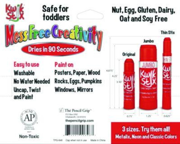 Kwik Stick Tempera Paint, 6 Assorted Classic Colors, 6/Pack, 12 Packs/Carton