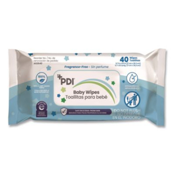 Baby Wipes, 1-Ply, 6.7 x 8, Fragrance-Free, White, 40/Pack, 12 Packs/Carton